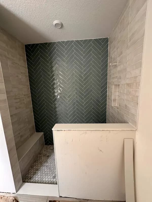 Herringbone Shower by KR Flooring
